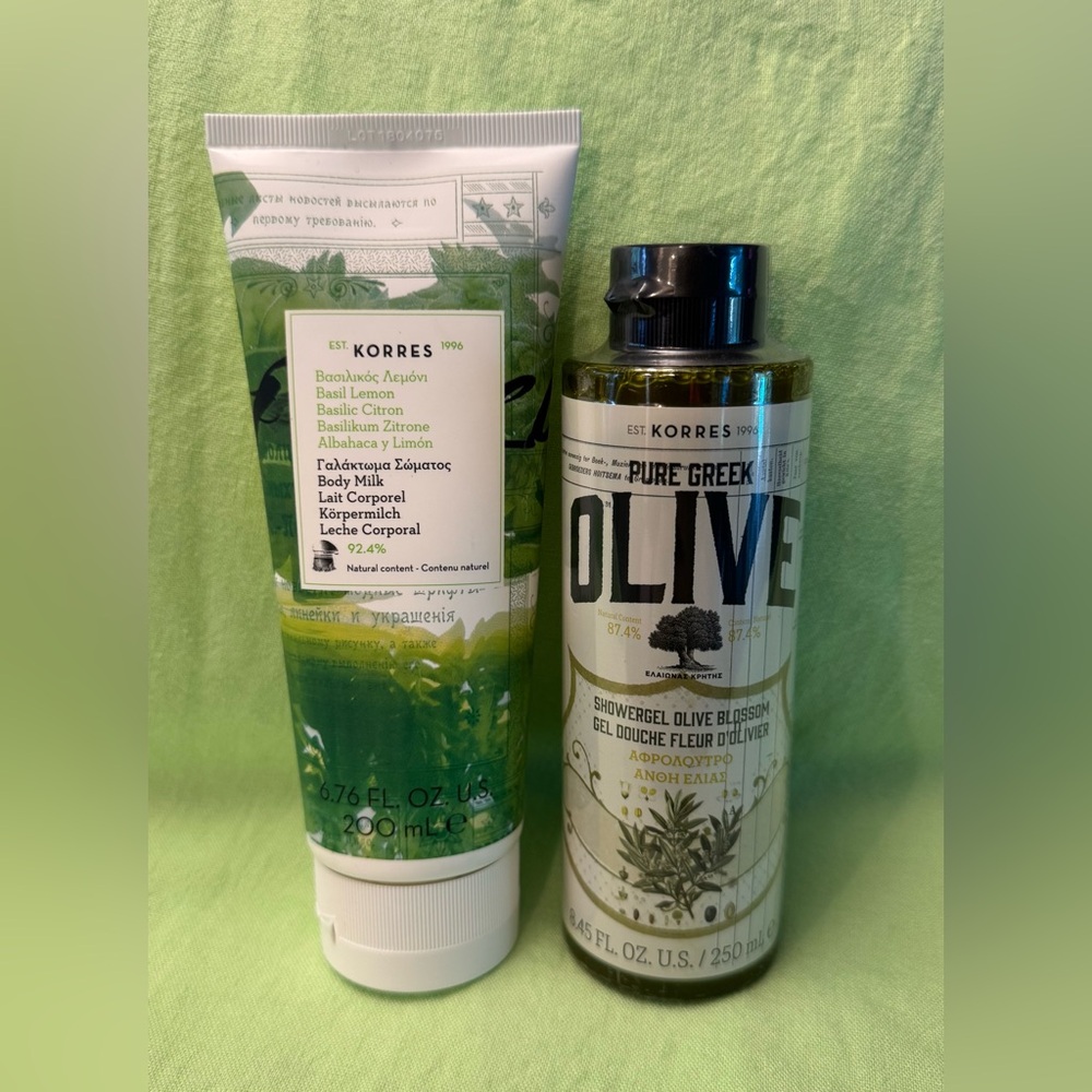 NEW Korres Basil Lemon Body Milk and Olive Blossom Shower Gel
